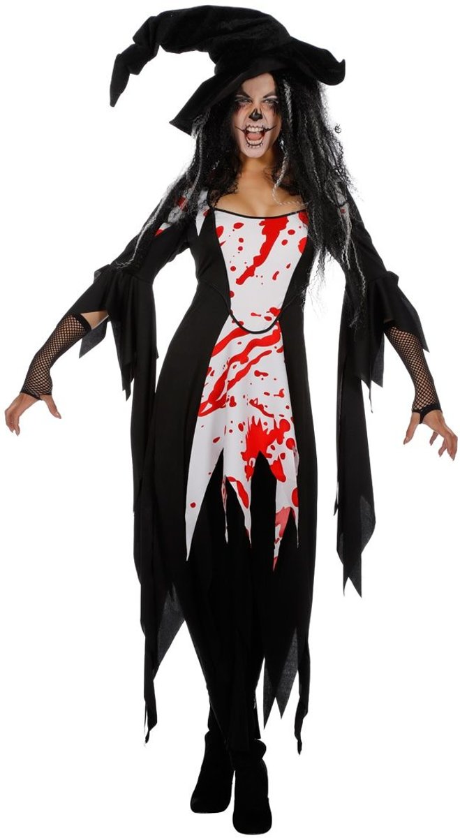 Heks & Spider Lady & Voodoo & Duistere Religie Kostuum | Bloedige Heks Bloody Mary | Vrouw | Maat 34 | Halloween | Verkleedkleding